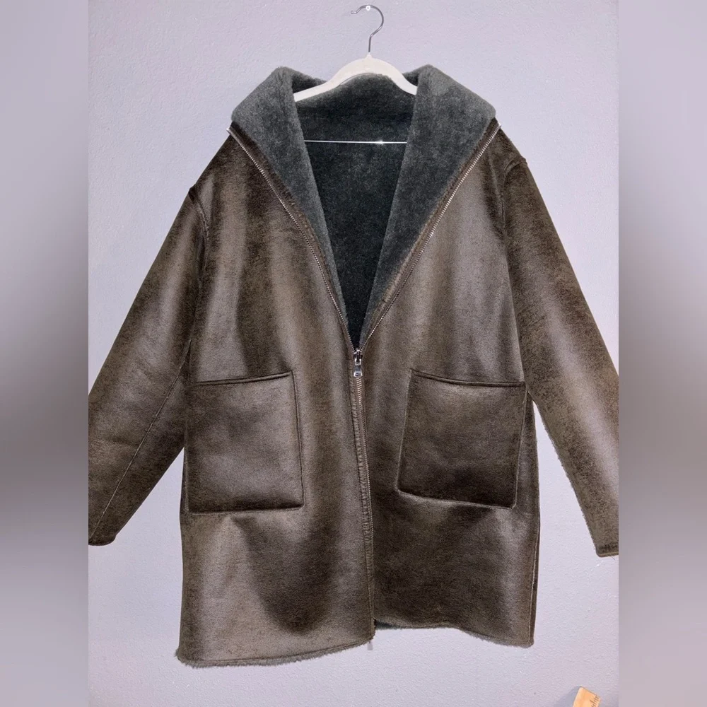 MANGO Reversible Faux Shearling Coat size S - Picture 3 of 7